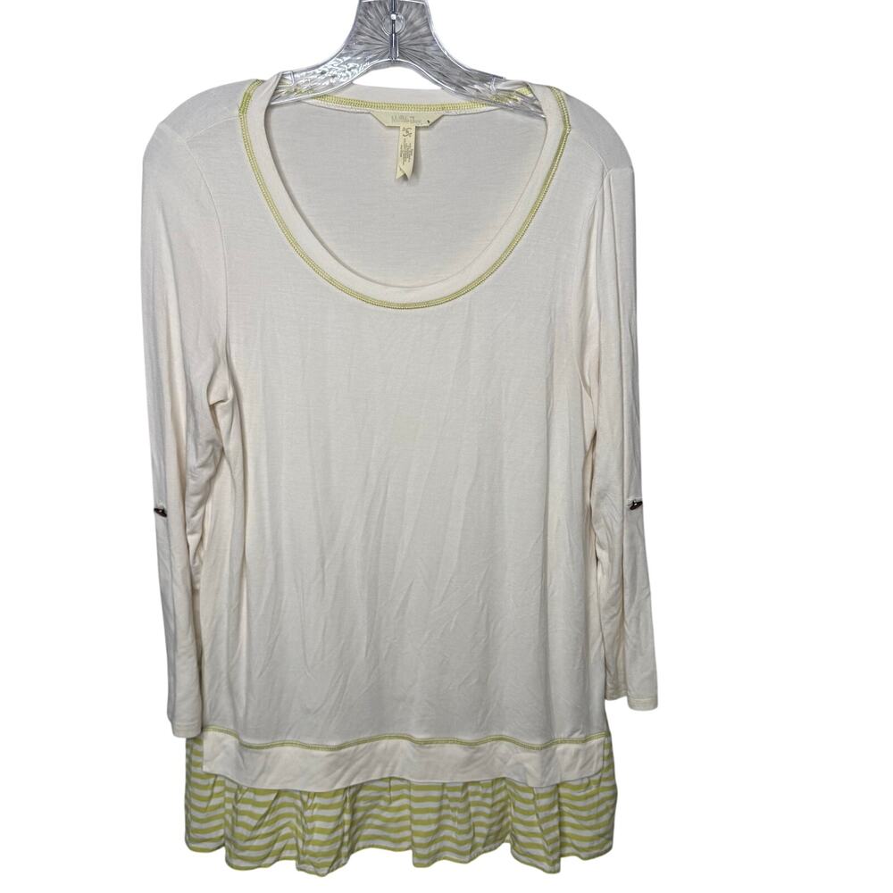 Matilda Jane Small Cream Yellow‎ Stripe Hem Long Sleeve Layered Tunic Top